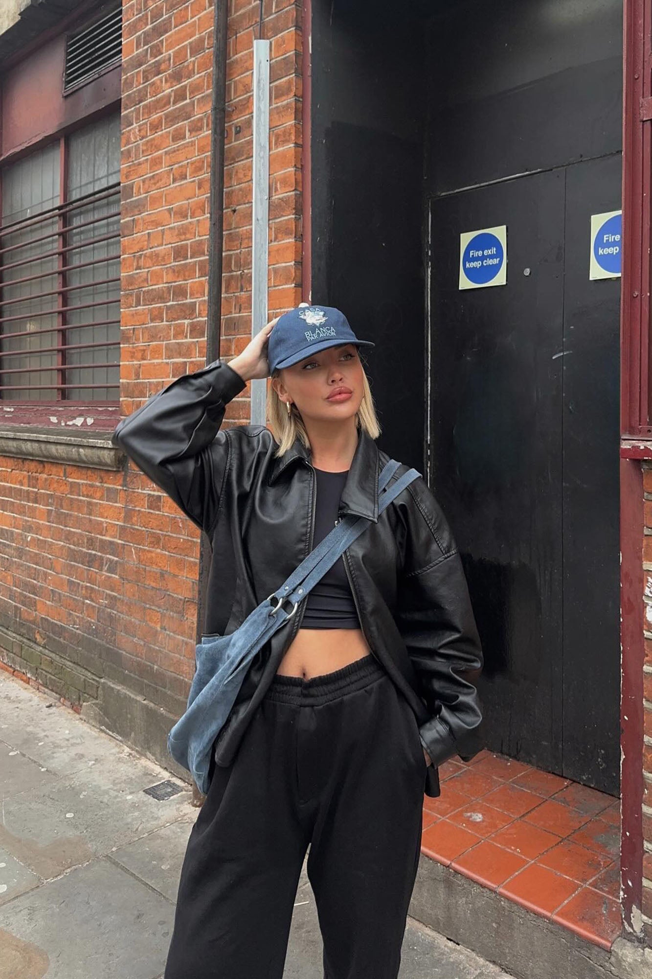 Hustle Mode Oversized Faux Leather Jacket - Black