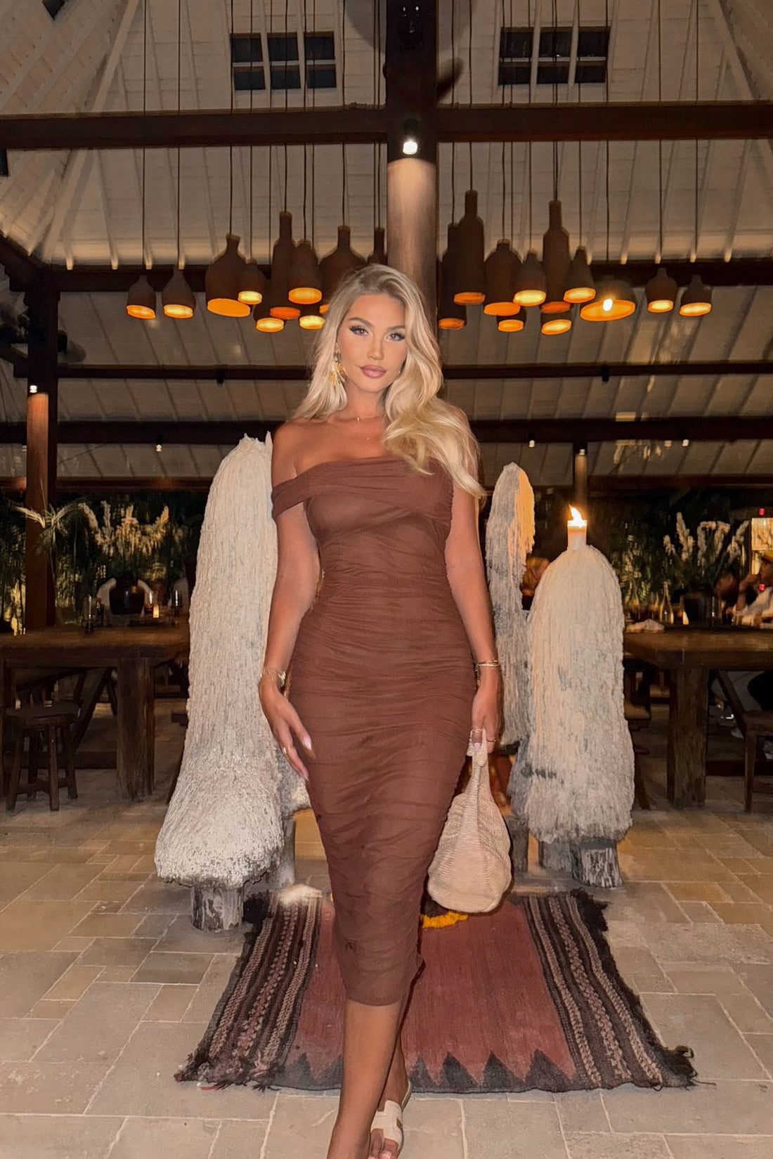 Real Legacy Mesh Midi Dress - Brown