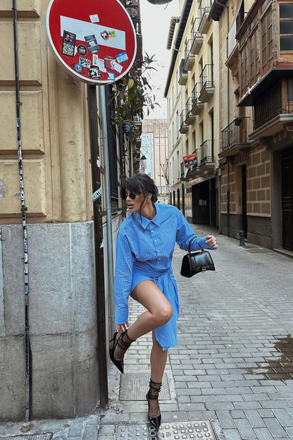 Executive Slay Pinstripe Mini Dress - Blue