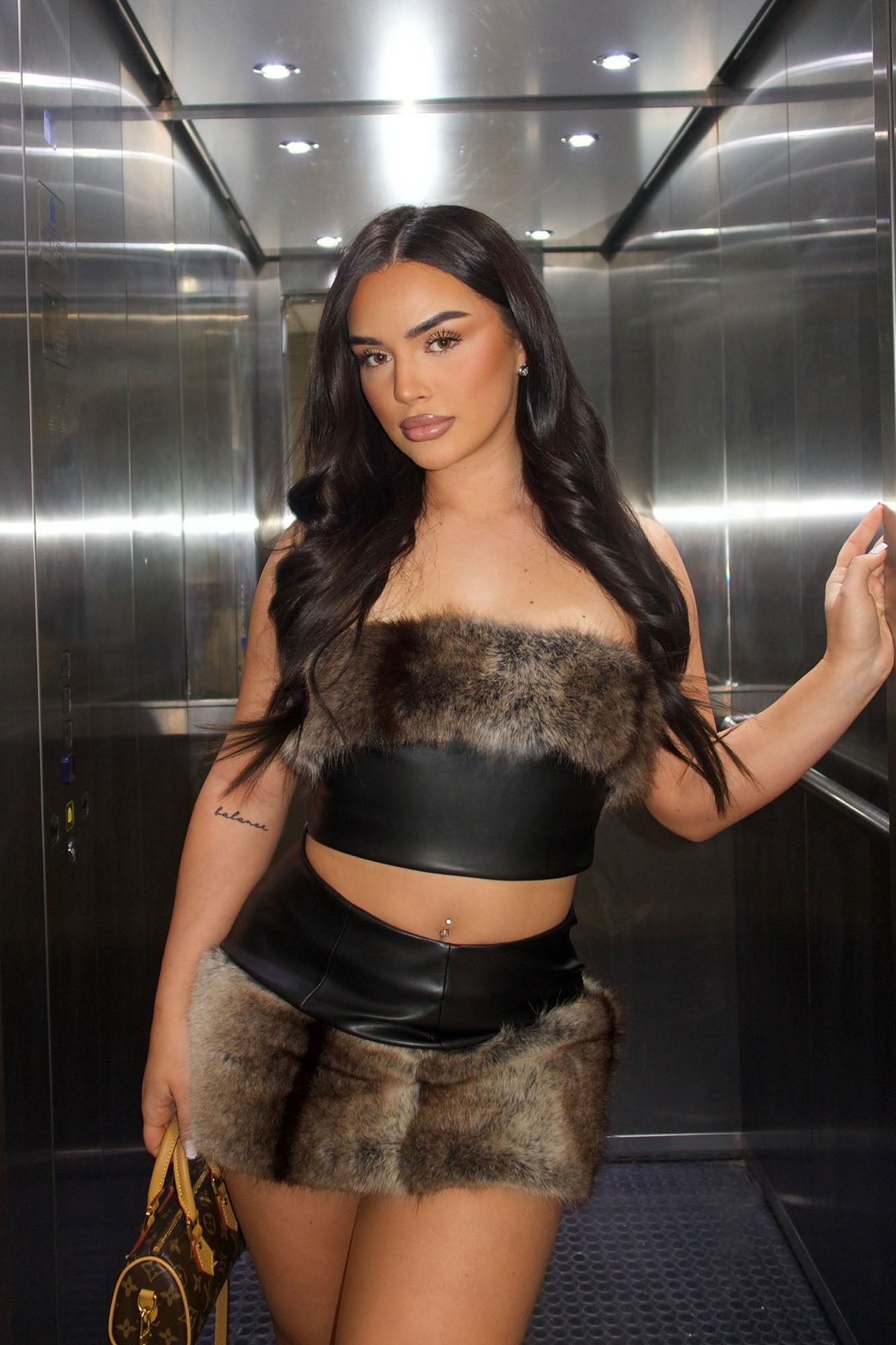 Furlicious Faux Leather Skirt Set - Black