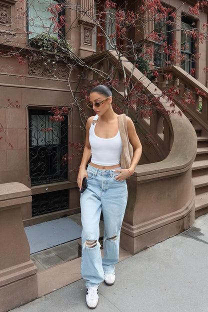 Olivia Overall Tank Top - White