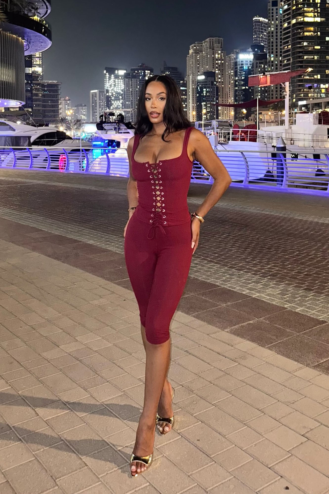 Carina Snatched Pant Set - Burgundy
