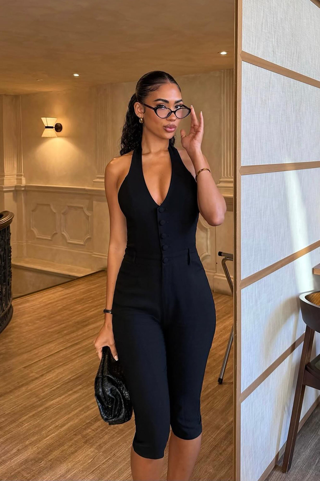 Walk This Way Capri Jumpsuit - Black