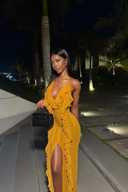 Devine Ruffle Maxi Dress - Mustard