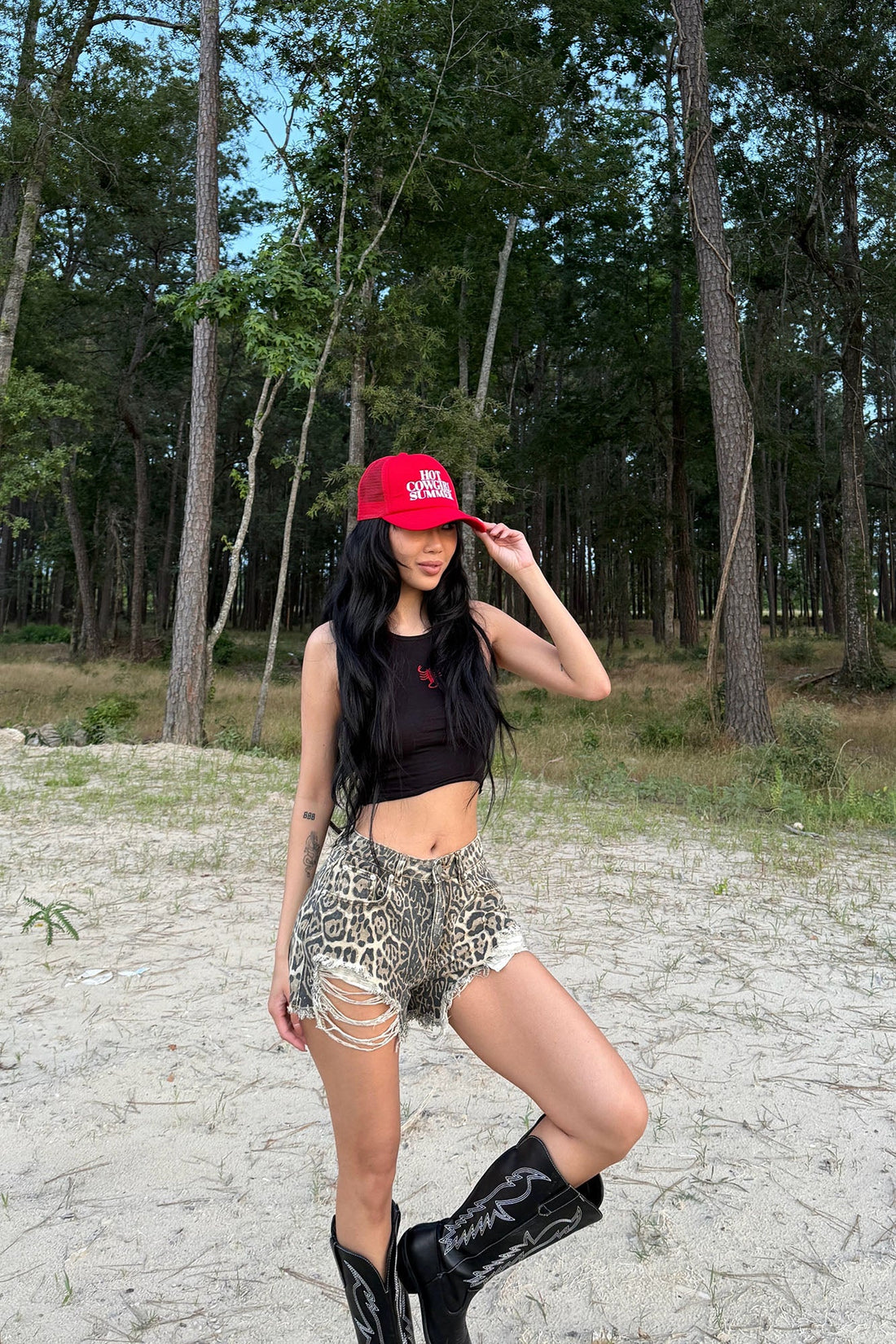 Wild Energy Cut Off Distressed Denim Shorts - Tan/Multi
