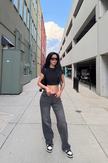 Lost As Always Stretch Baggy Jeans - Black Wash