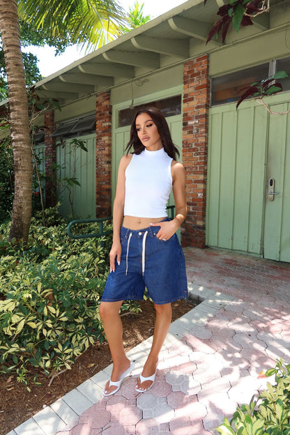 Ebb And Flow Drapey Denim Shorts - Dark Wash