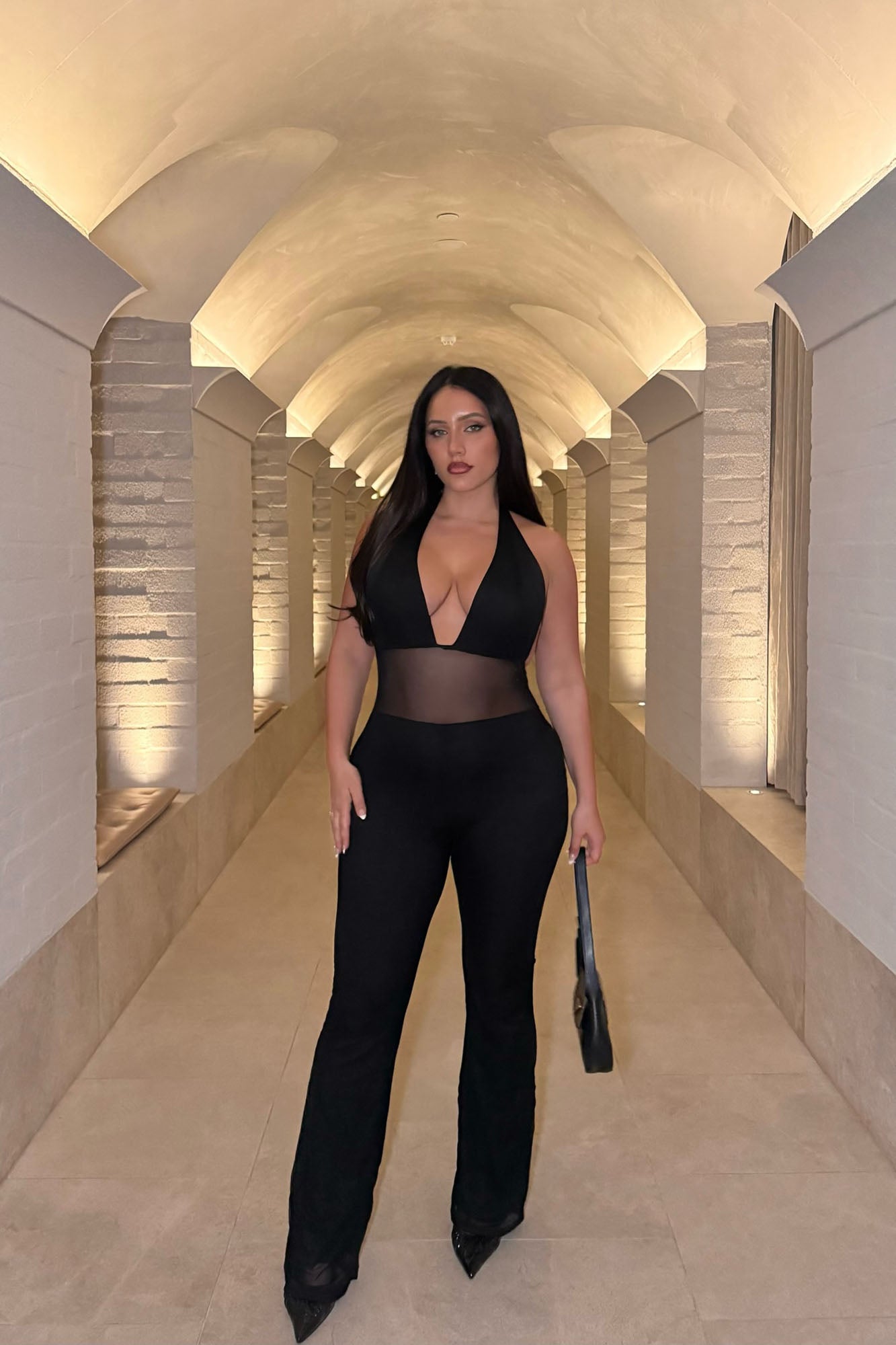 Valentina Mesh Cut Out Jumpsuit - Black