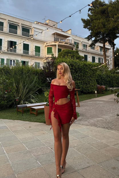 One Of One Lace Mini Dress - Red