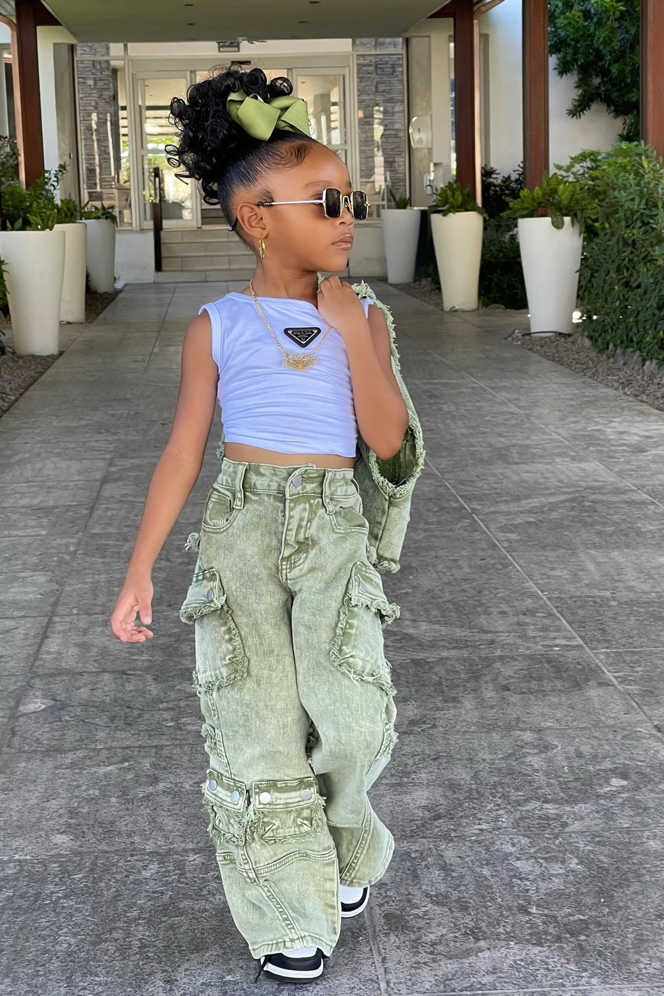 Mini Gillie Cargo Fray Pocket Jean - Green