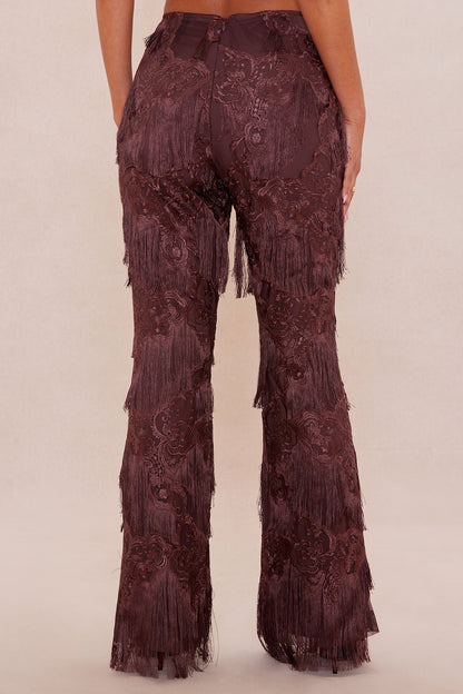 Dolly Fringe Flare Pant - Chocolate