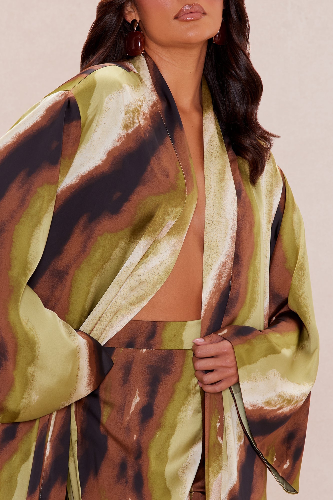 Rae Satin Kimono Set - Green/combo