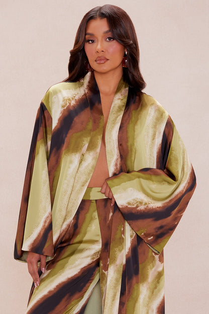 Rae Satin Kimono Set - Green/combo