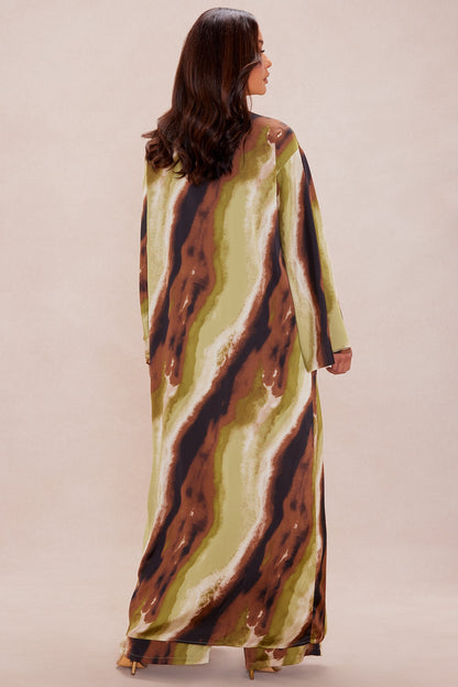 Rae Satin Kimono Set - Green/combo