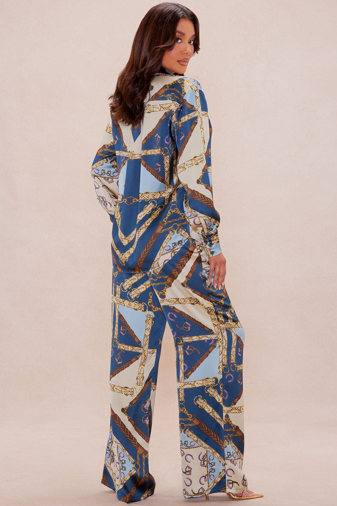Paula Satin Wide Leg Pant - Blue/combo