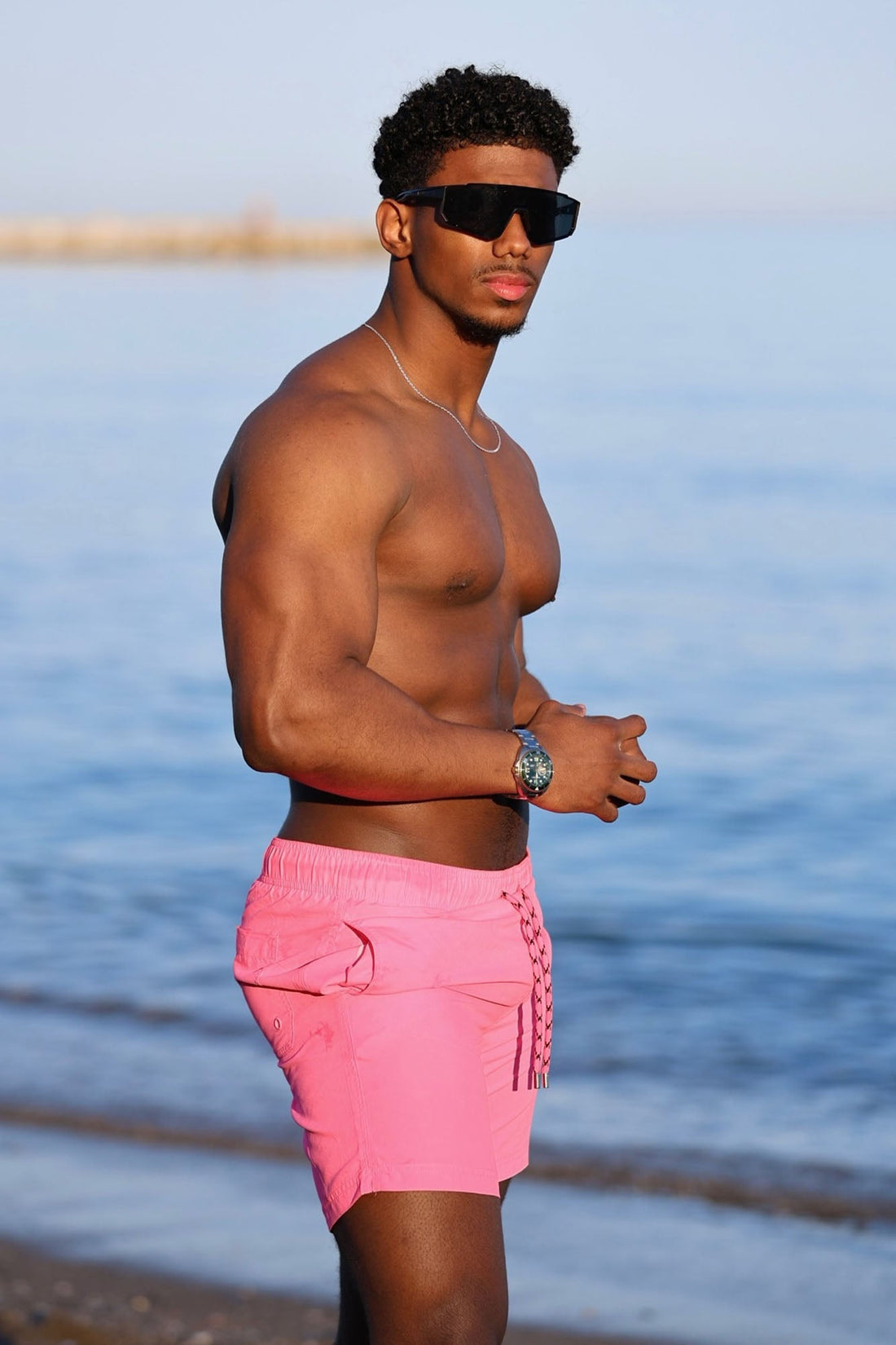 Montez Stretch Swim Trunk 7″ - Neon Pink