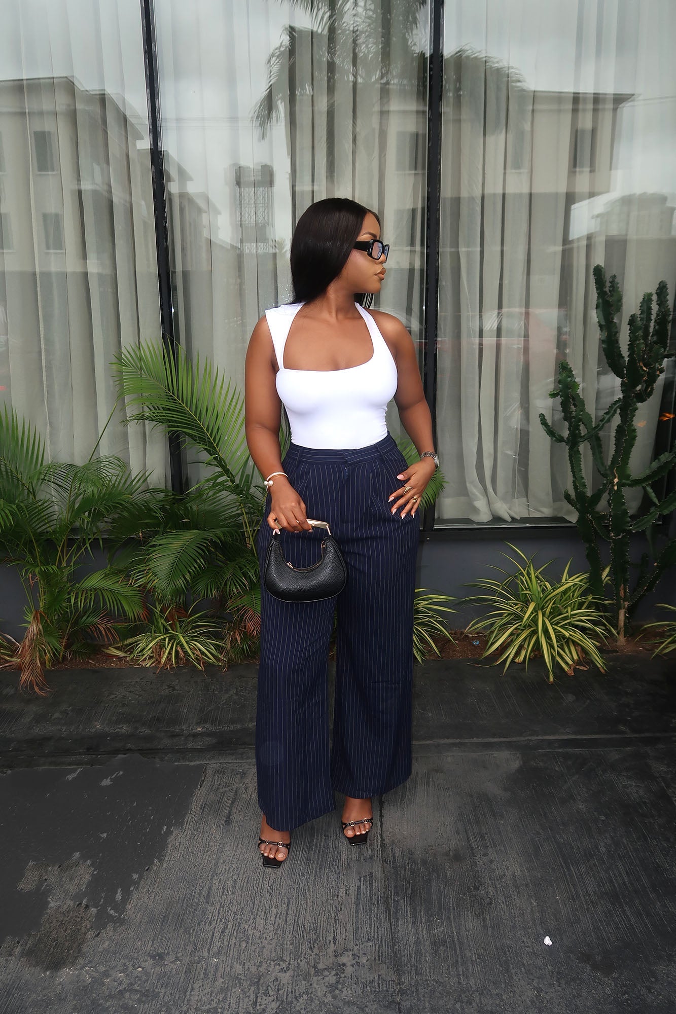 Turning Heads Pinstripe Trouser - Navy