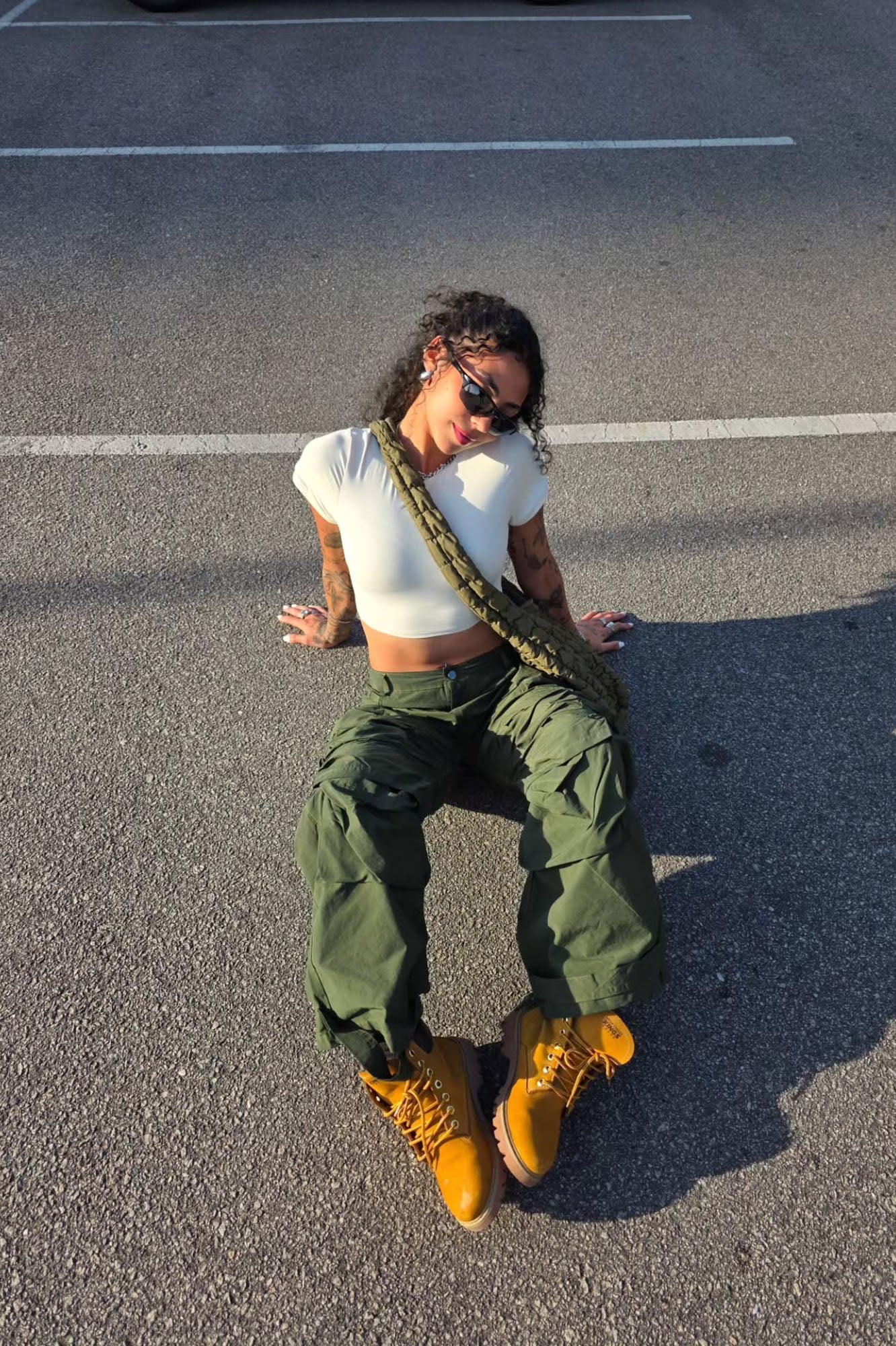 Talk It Up Oversized Distressed Washed Cargo Pant - Olive