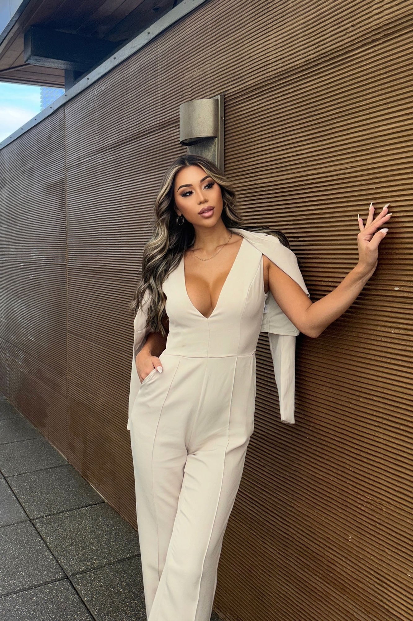Quick Break 2 Piece Jumpsuit Set - Beige