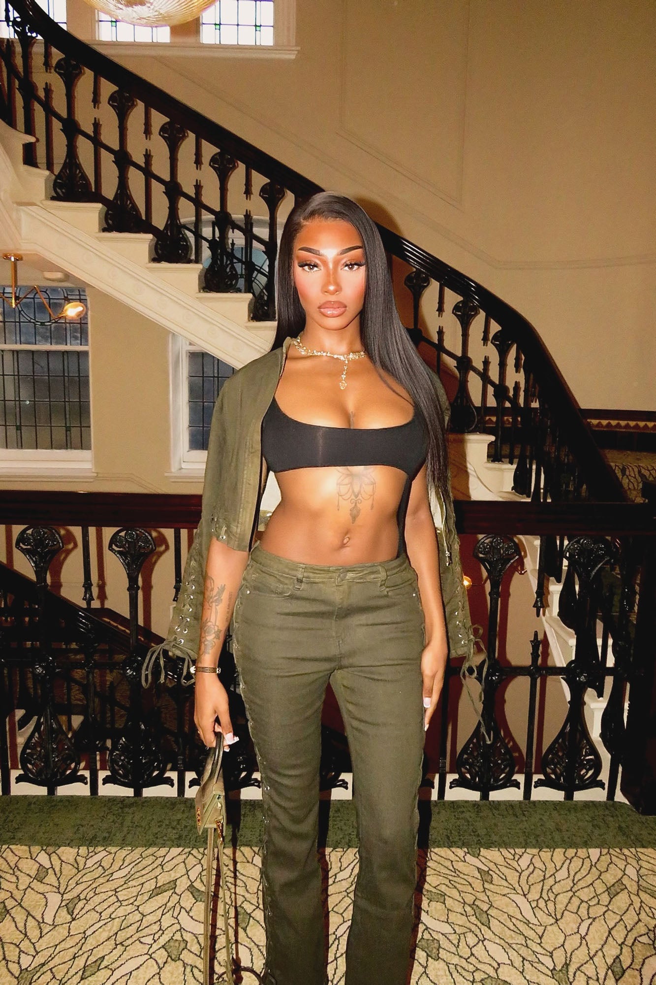 Take Notes Lace Up Stretch Denim Jacket - Olive