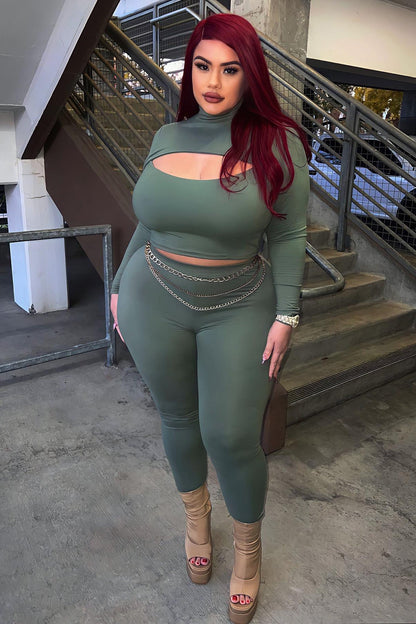 Baddie On The Go Legging Set - Olive