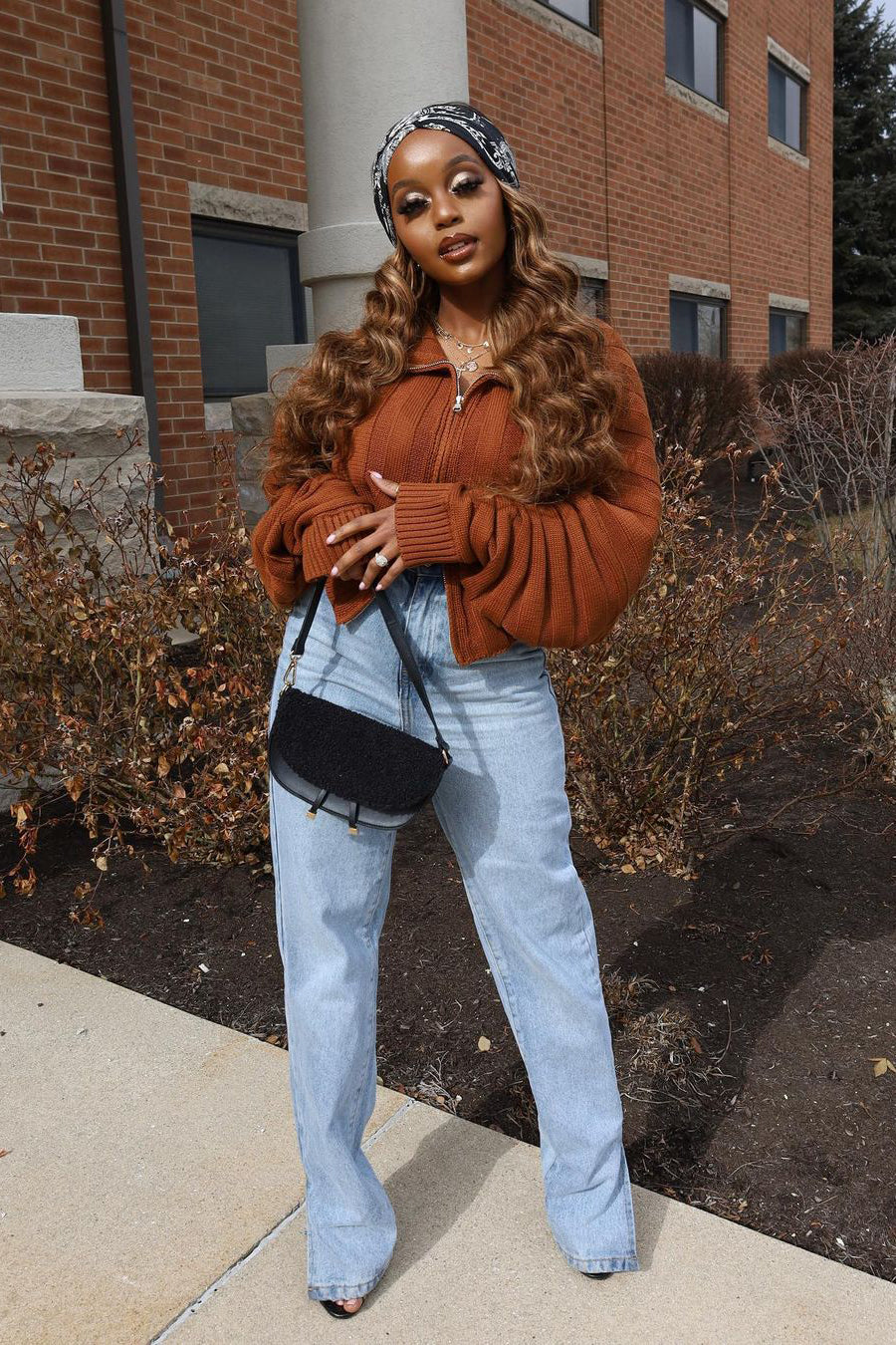 Cozy Girl Zip Front Cropped Cardigan Sweater - Chestnut
