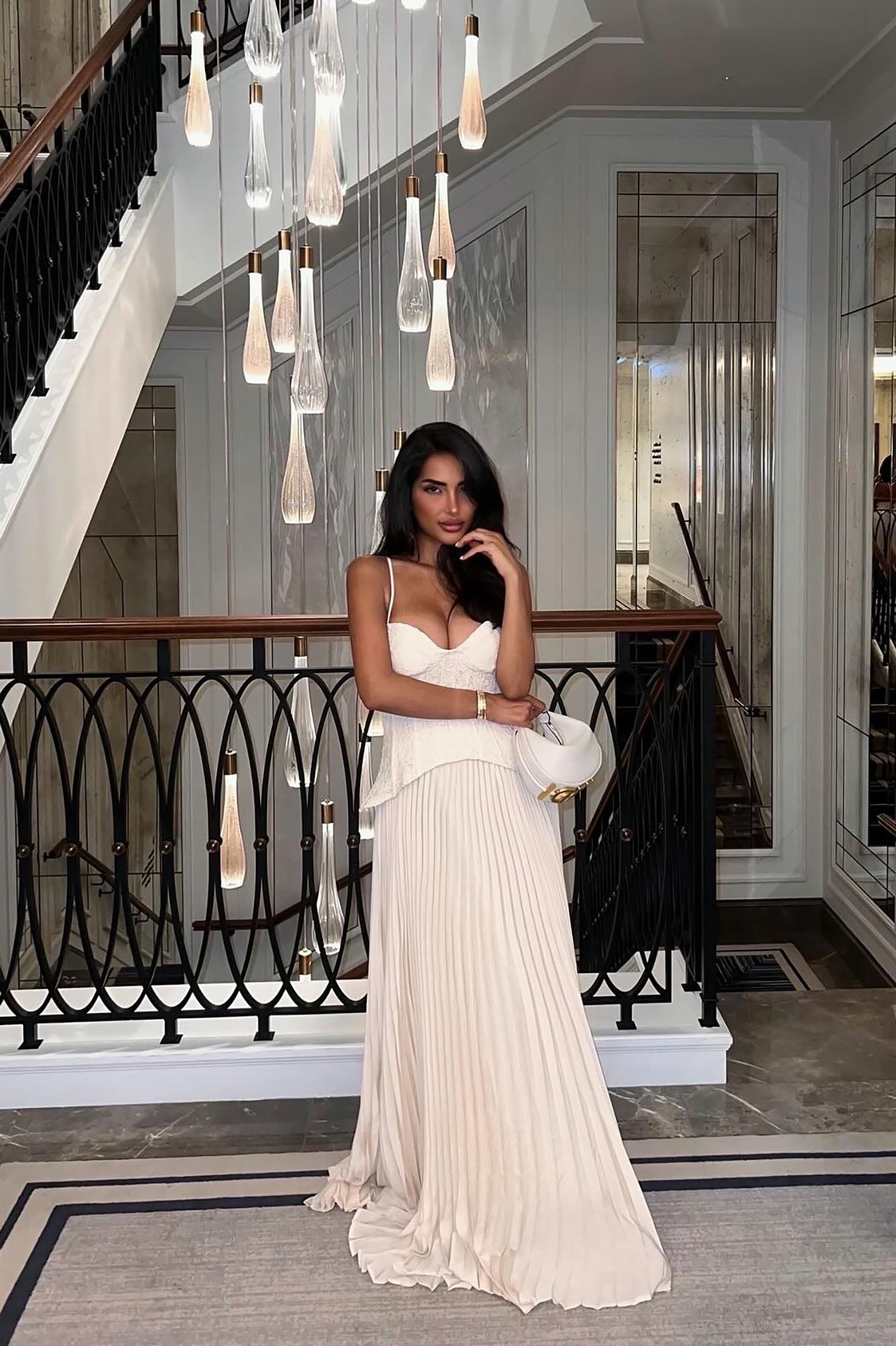 Daniella Lace Corset Pleated Maxi Dress - Cream