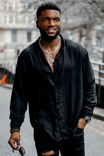 Dawson Relaxed Long Sleeve Button Up Shirt - Black