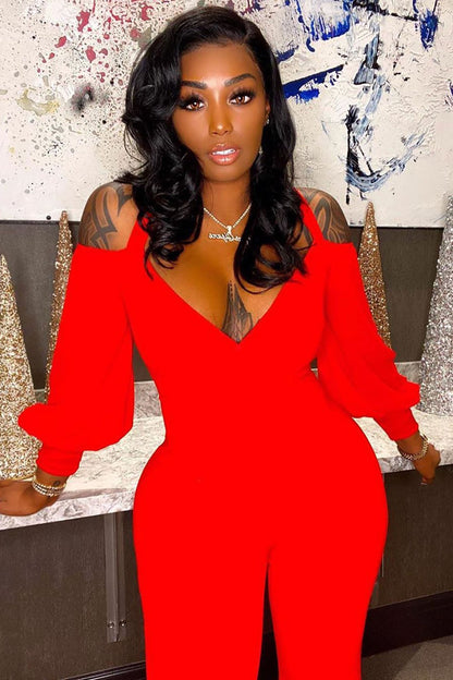 Falling For Your Charm Jumpsuit - Red