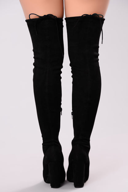 Pretty In Thigh High Boots - Black