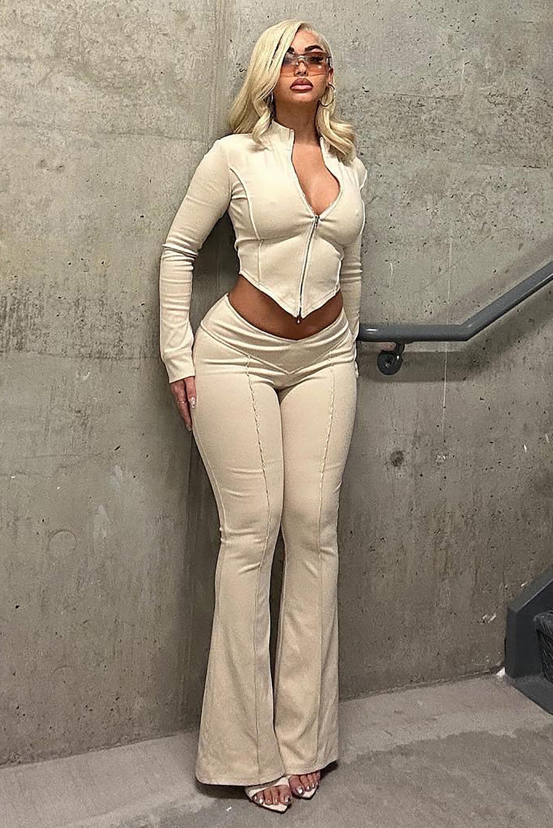 Getting Too Low Pant Set - Beige