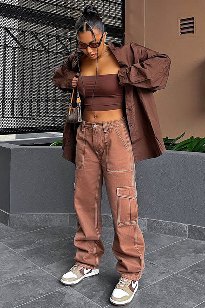 Give Me A Break Cargo Carpenter Jeans - Brown