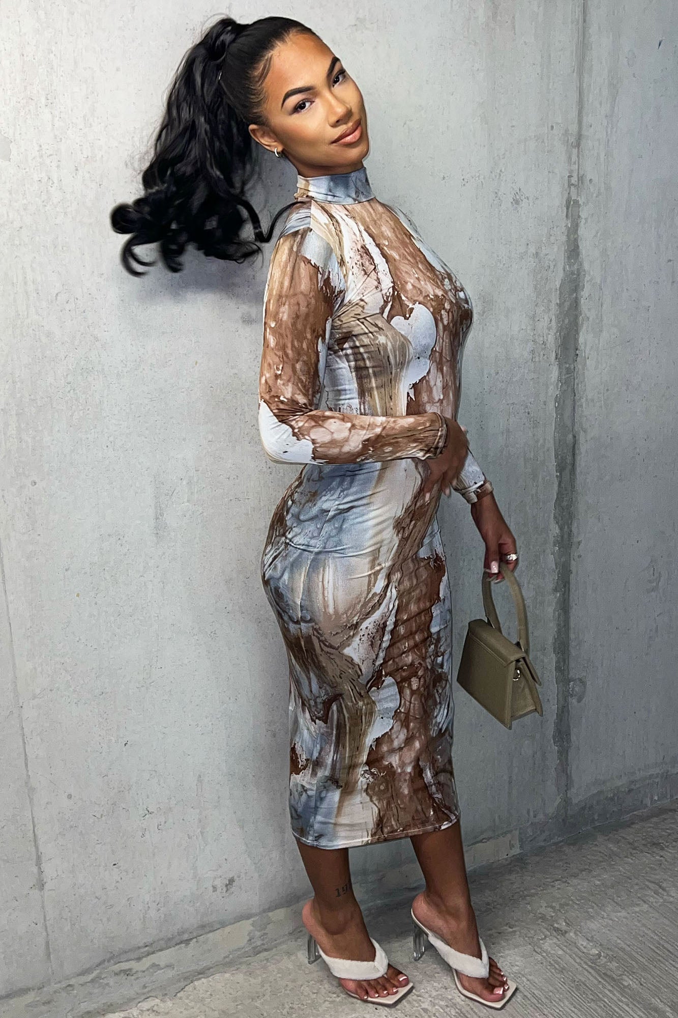 Greatest Obsession Midi Dress - Brown/combo