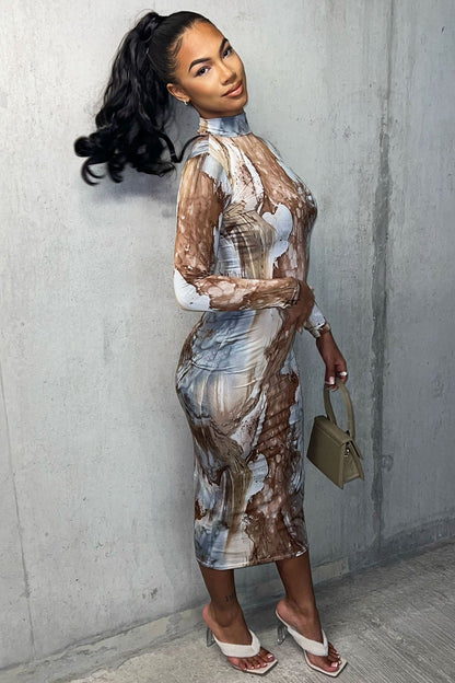 Greatest Obsession Midi Dress - Brown/combo