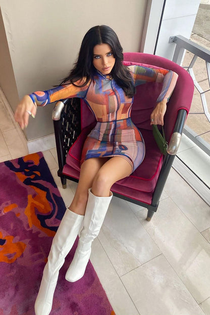 Hadley Mesh Mini Dress - Blue/combo