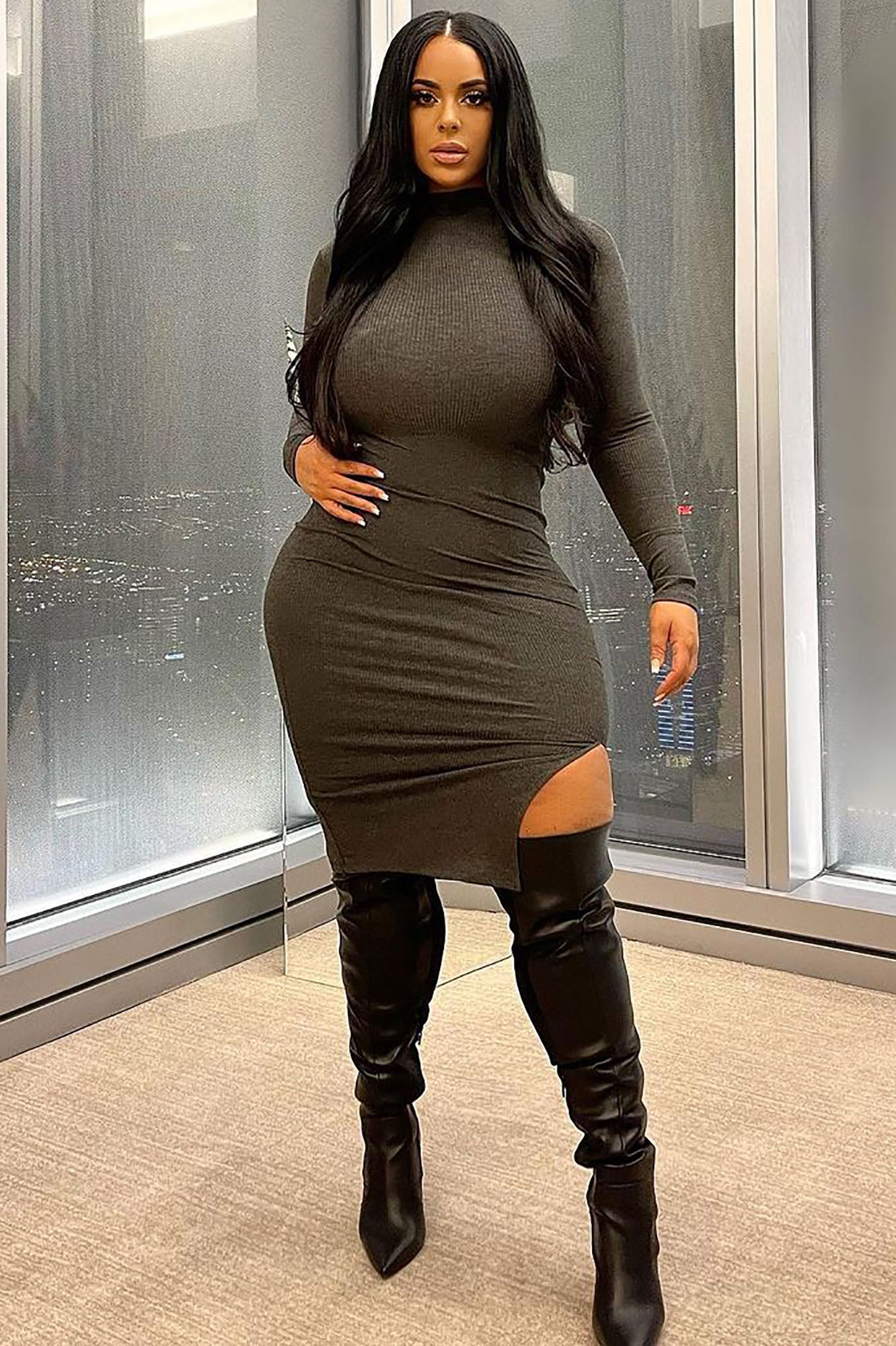 Happy Hour Feels Midi Dress - Charcoal