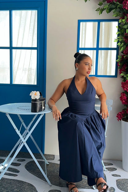 Mara Corset Halter Midi Dress - Navy