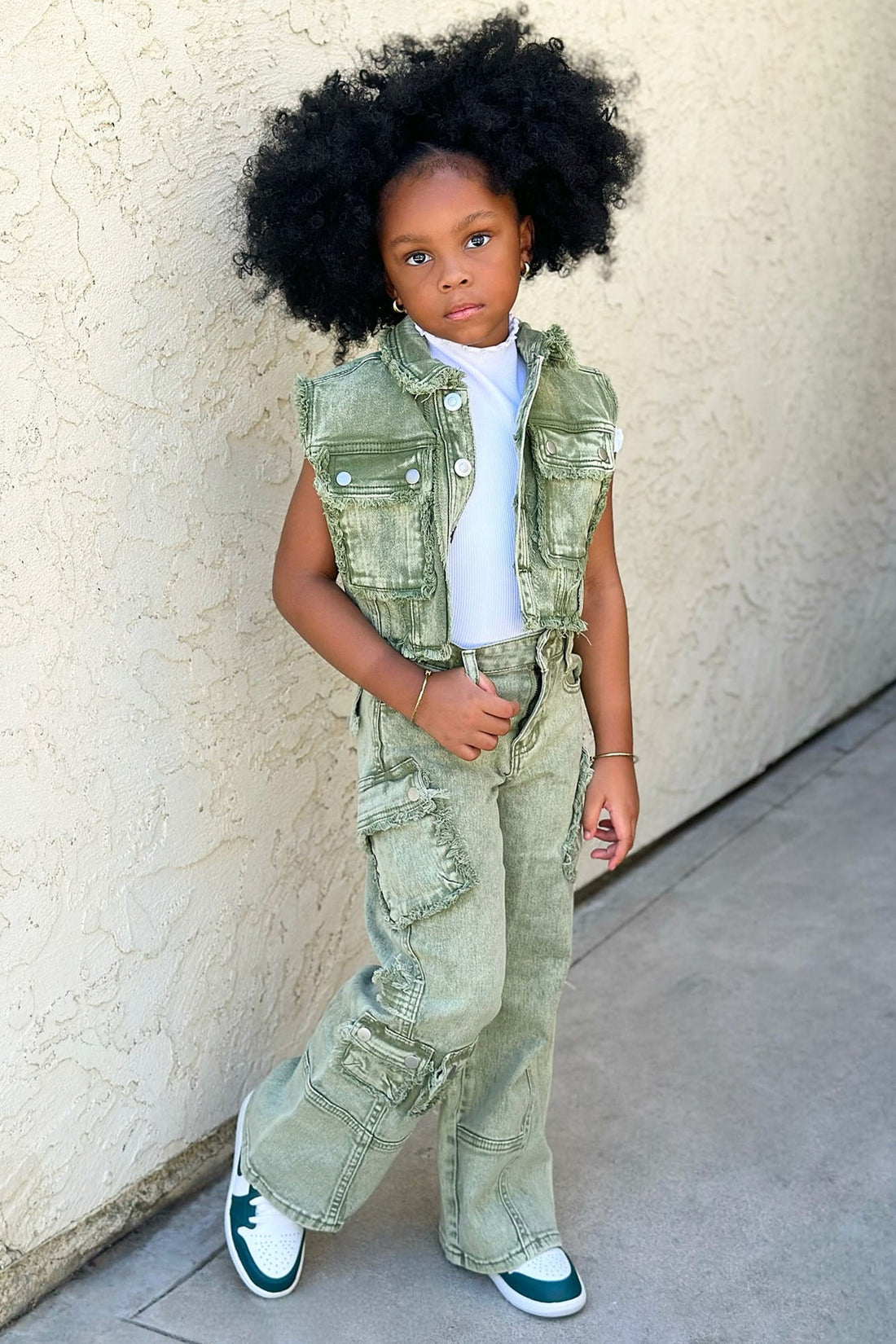 Mini Gillie Cargo Fray Pocket Jean - Green