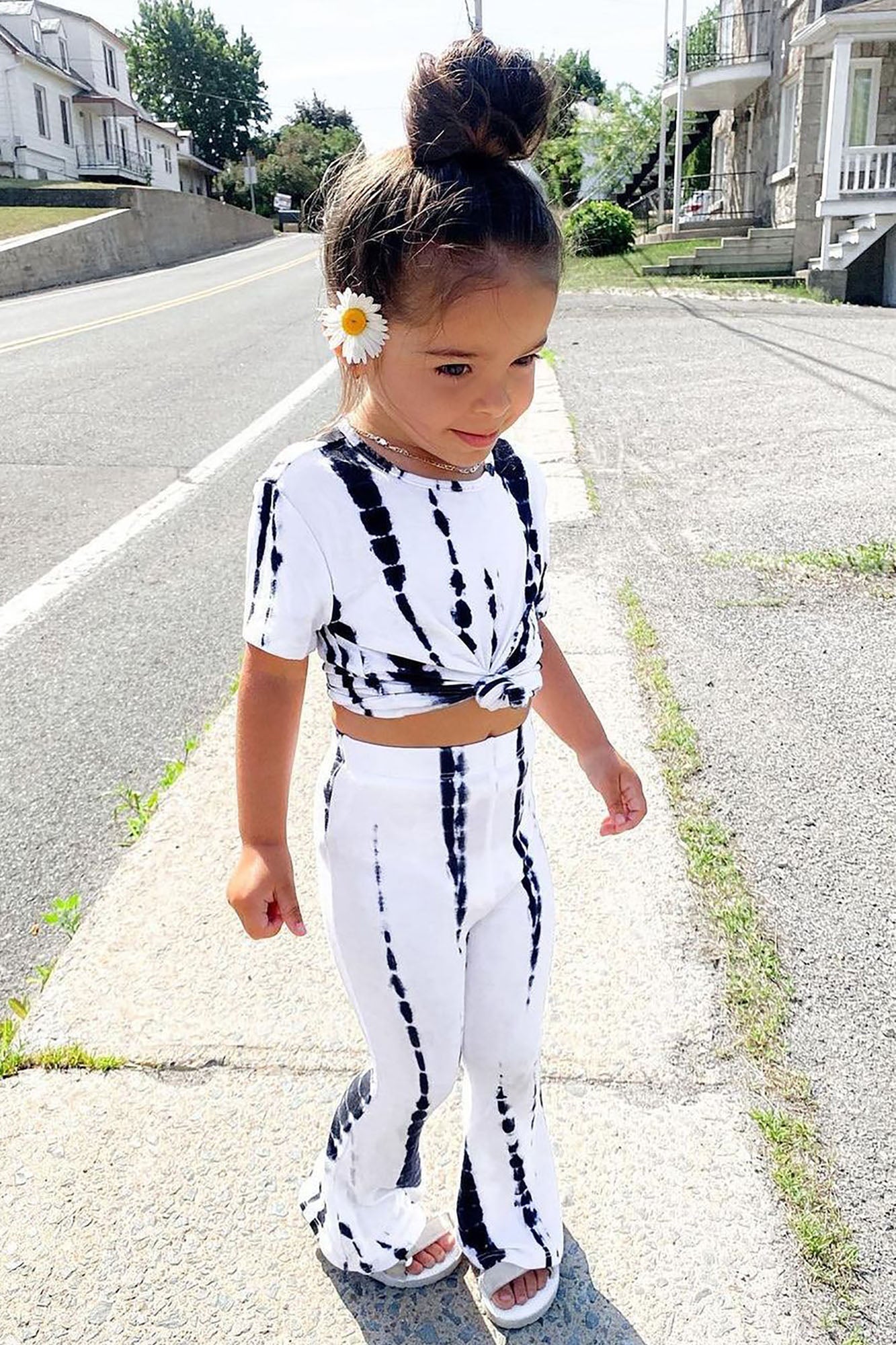 Mini Jazmin Flare Tie Dye Pant Set - White/combo