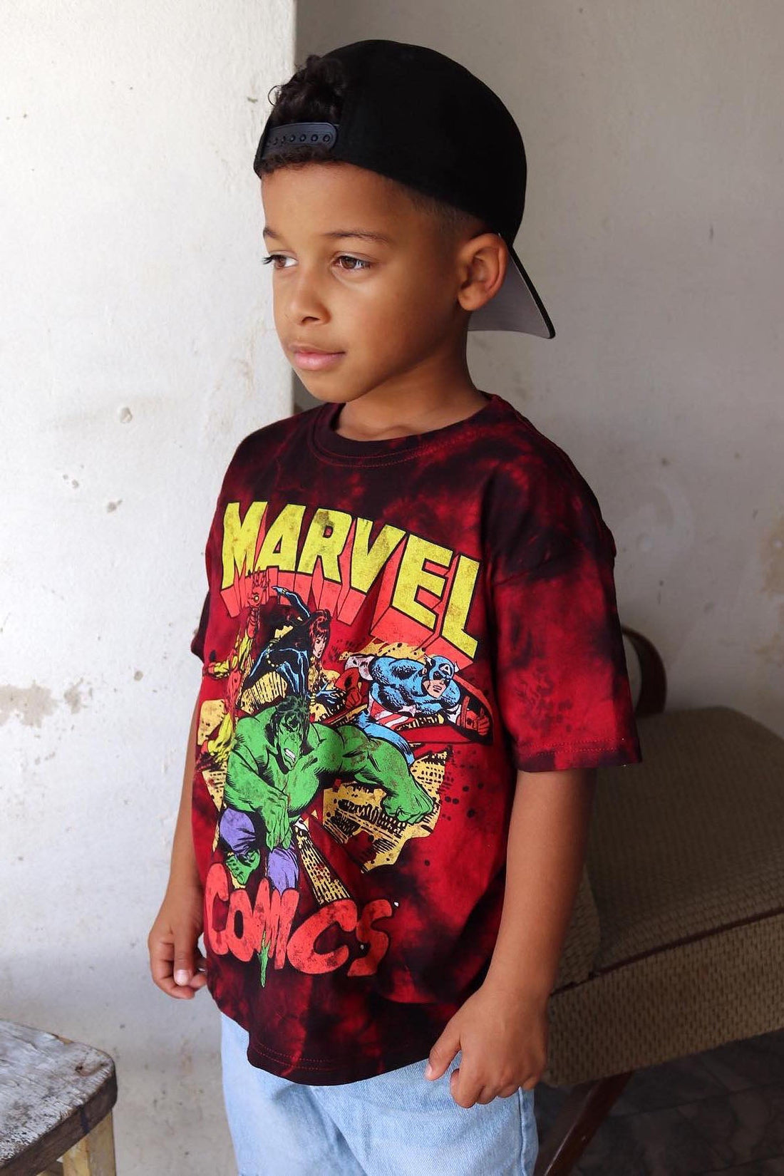 Mini Marvel Comics Tie Dye Tee - Red/combo