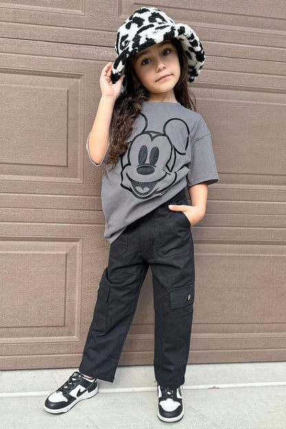 Mini Mickey Mouse Embroidered Graphic Tee - Charcoal