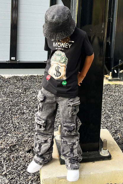 Mini Millie Ripped Cargo Jean - Acid Wash Black