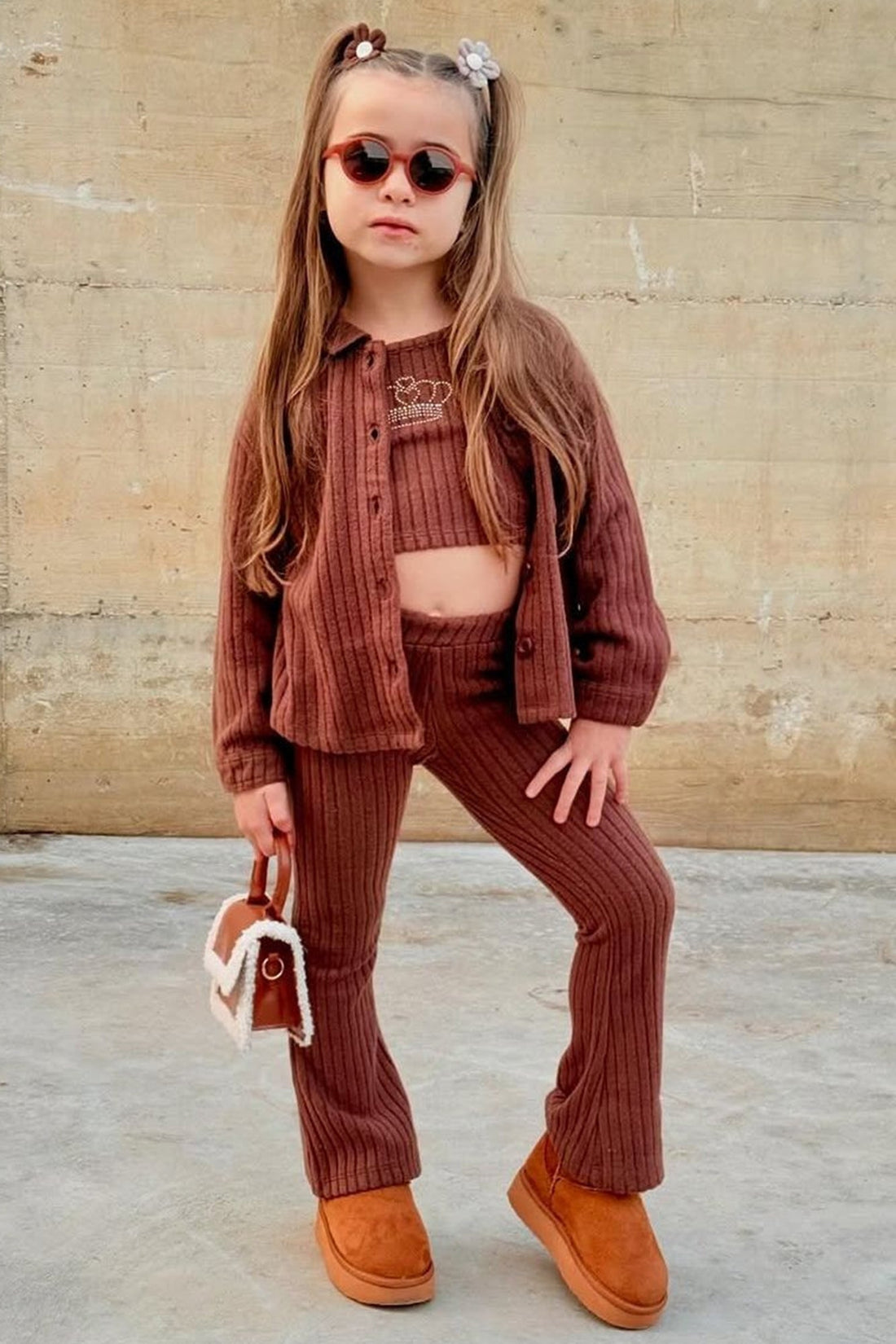 Mini Shut Down The Block Shacket Pant Set - Chestnut