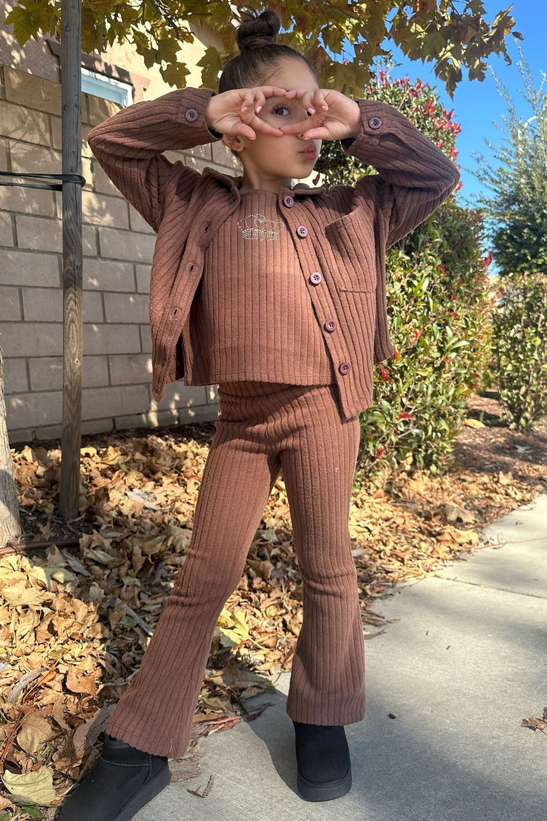 Mini Shut Down The Block Shacket Pant Set - Chestnut