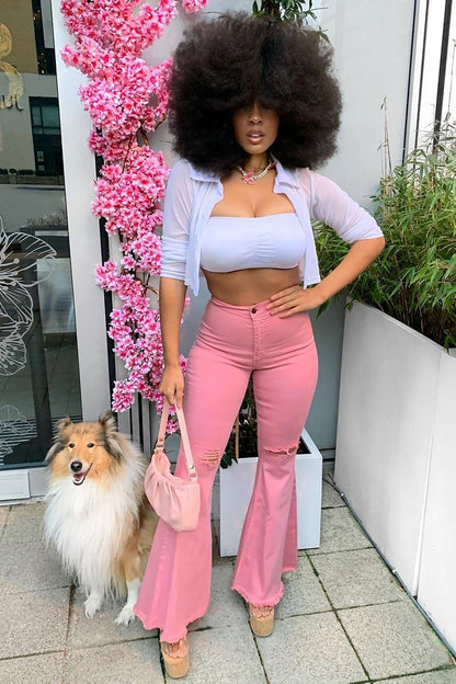 Mystery Solved Extreme Bell Bottom Jeans - Blush