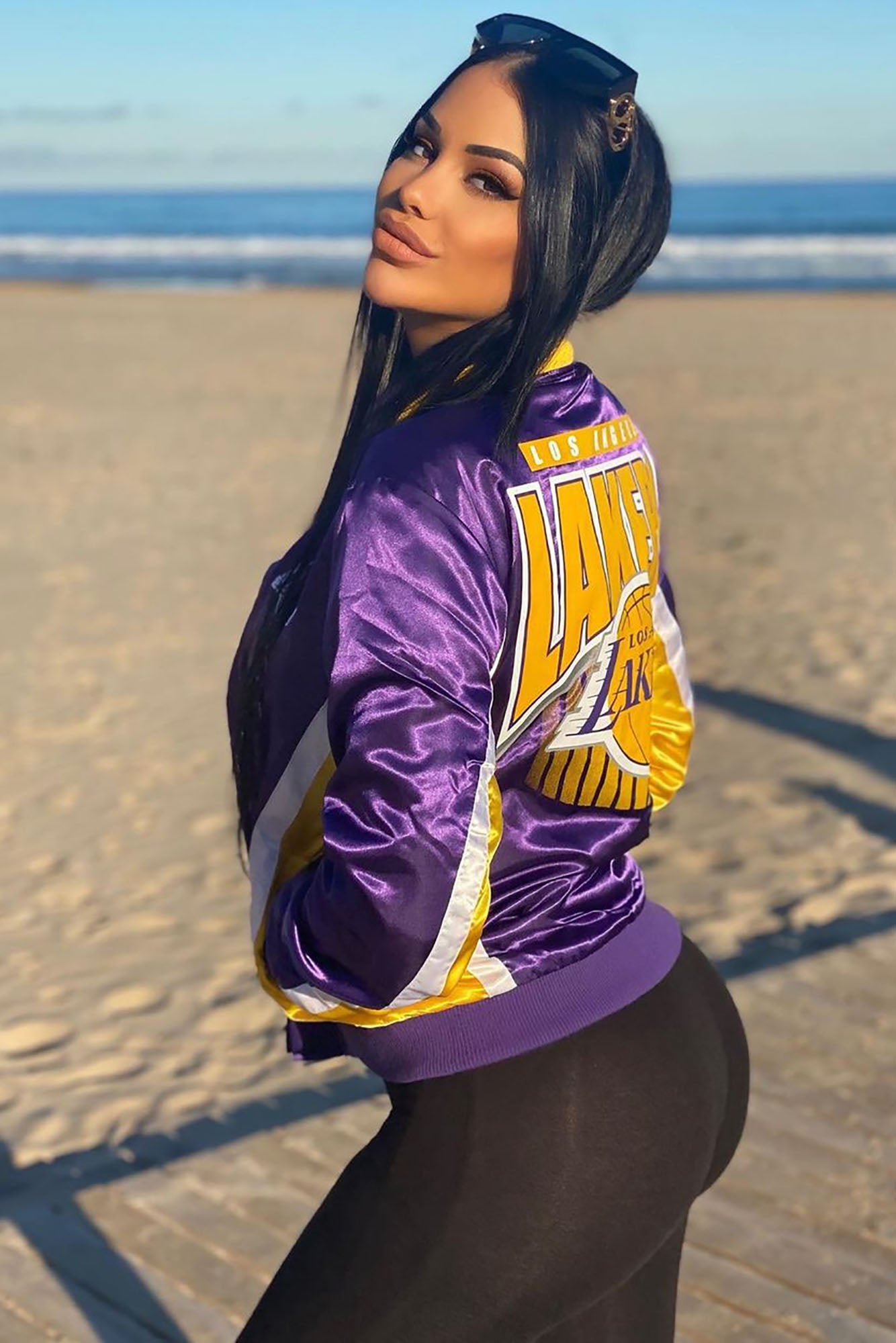 NBA Lakers Courtside Satin Bomber - Purple/combo