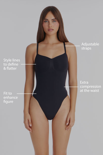 Nova Sculpt Seamless Strong Compression Thong Bodysuit - Black