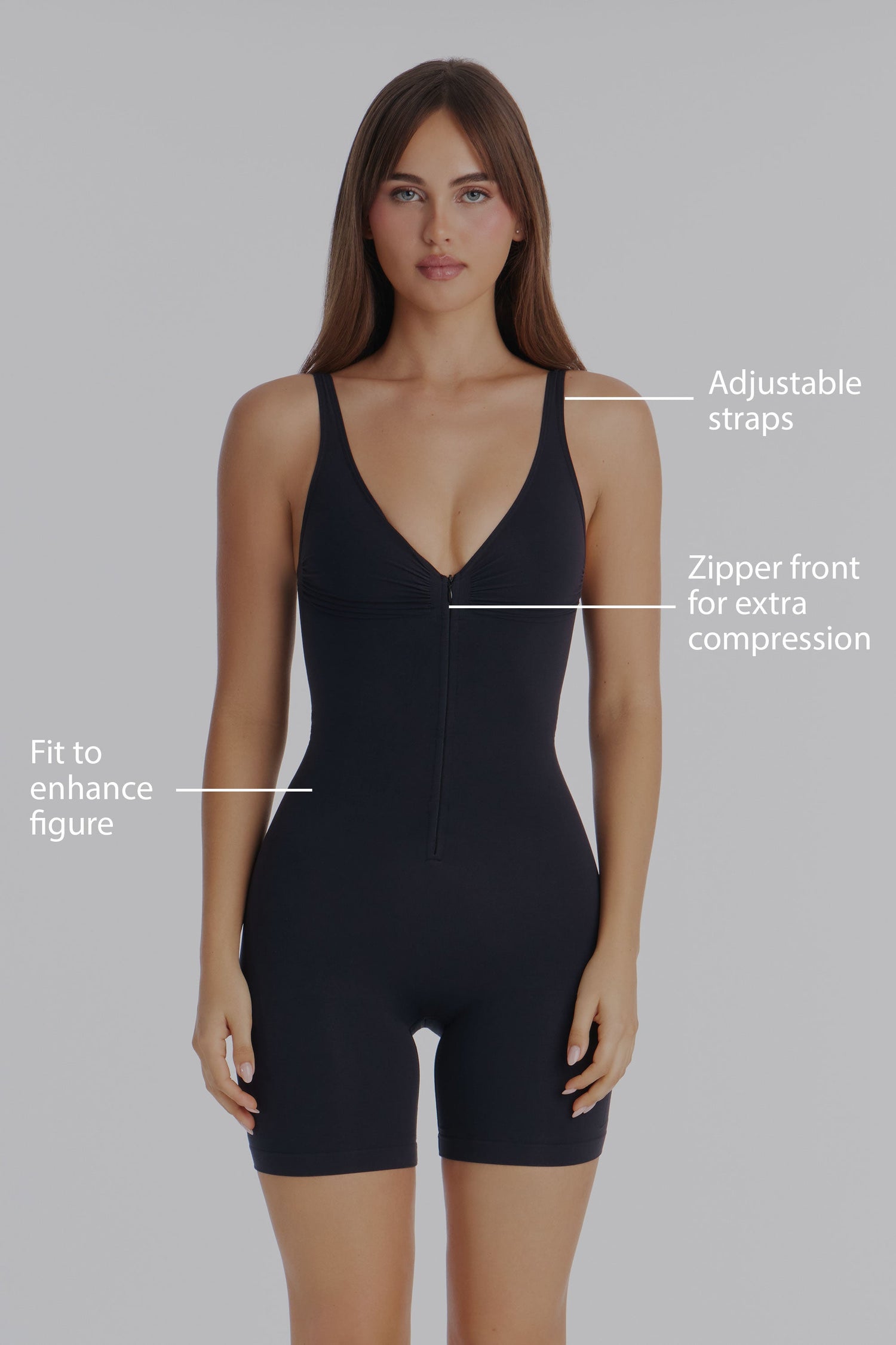 Nova Sculpt Seamless Strong Compression Zip Front Thigh Shaping Bodysuit - Black