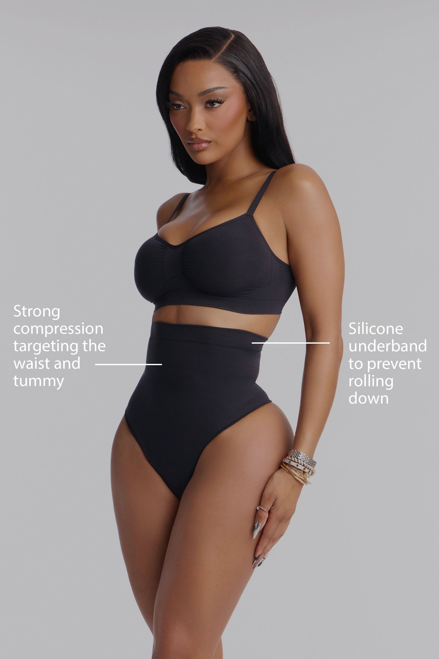 Nova Seamless Sculpt Strong Compression High Waisted Thong - Black