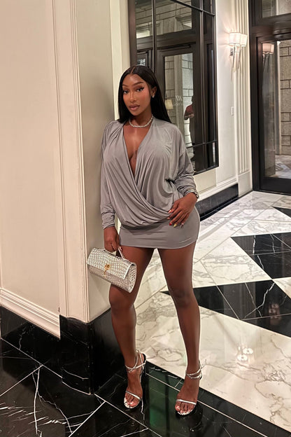 Odette Long Sleeve Mini Dress - Slate Grey